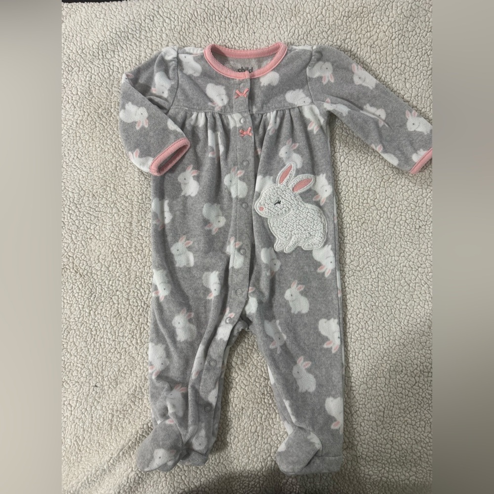 Carter's Gray & Pink Bunny Fleece One-Piece